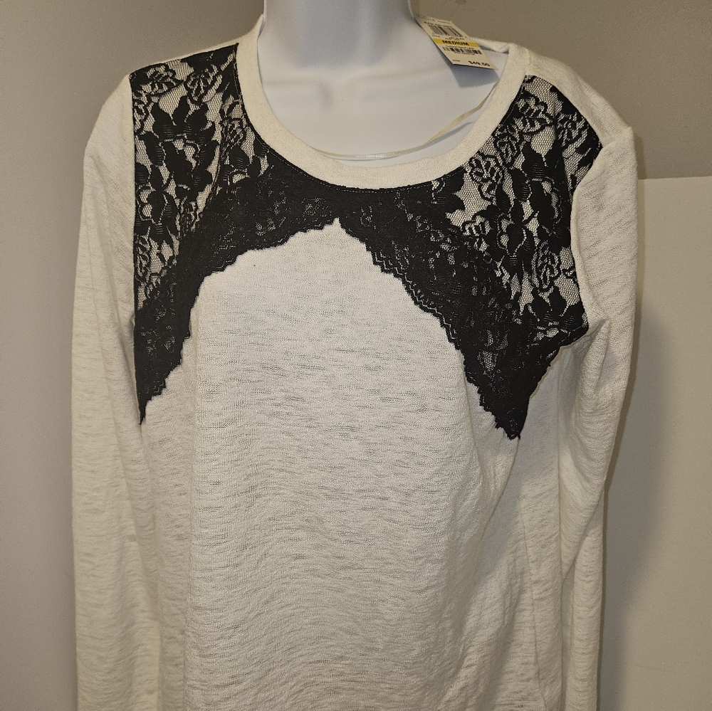 Style & Co. White Long Sleeve Lace Blouse